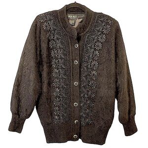 Vintage Marshall-Rousso Black Angora Lined Sweater Jacket
Size Large